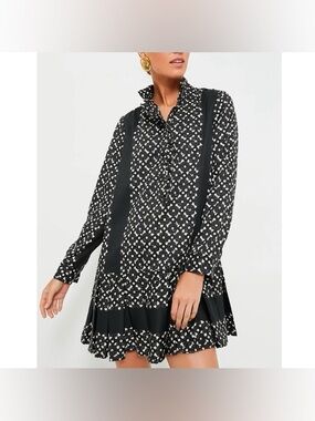 Tuckernuck Black and White Long Sleeve Ruffle Hem Dress